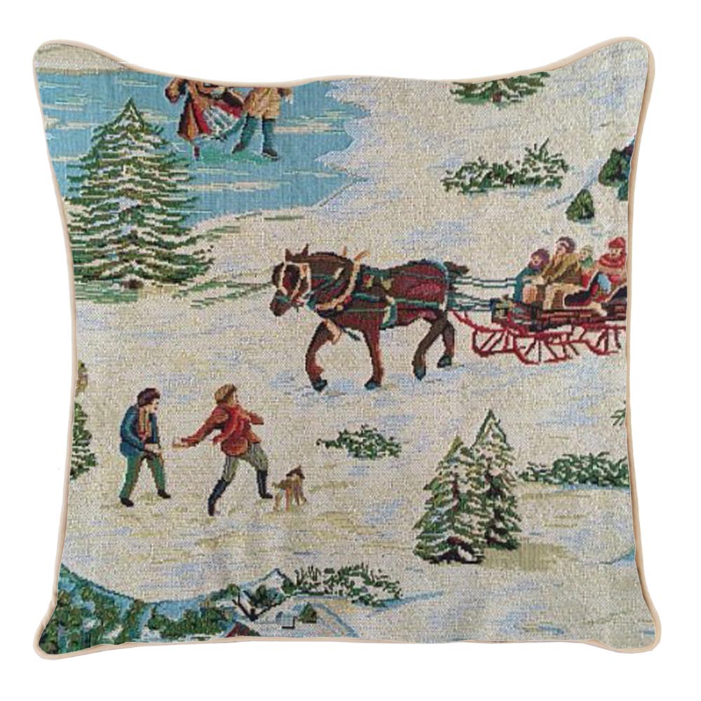 Xmas Sleigh Pillowcase Cushion Cover 18x18 Inch