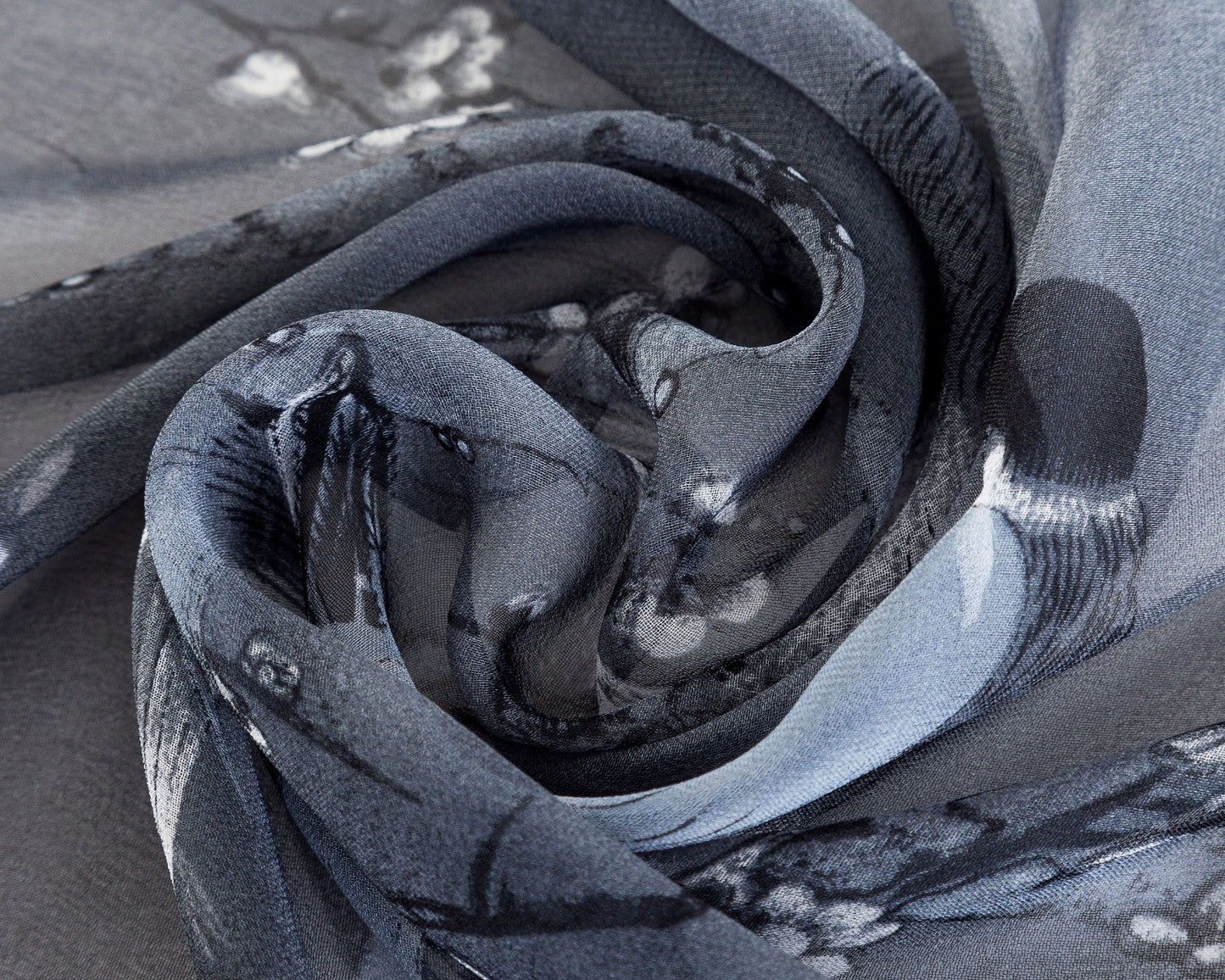 SC-Chiffon Bird Blossom Black & White | Chiffon Scarf - www.signareusa.com