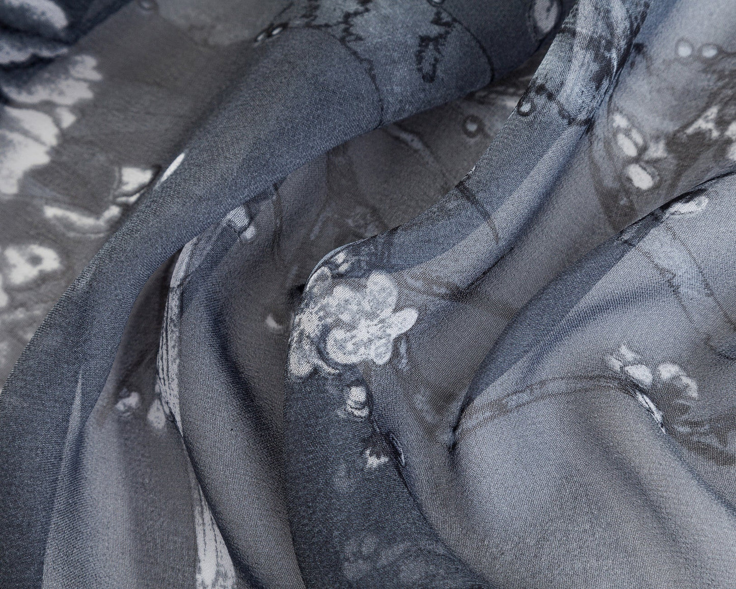 SC-Chiffon Bird Blossom Black & White | Chiffon Scarf - www.signareusa.com