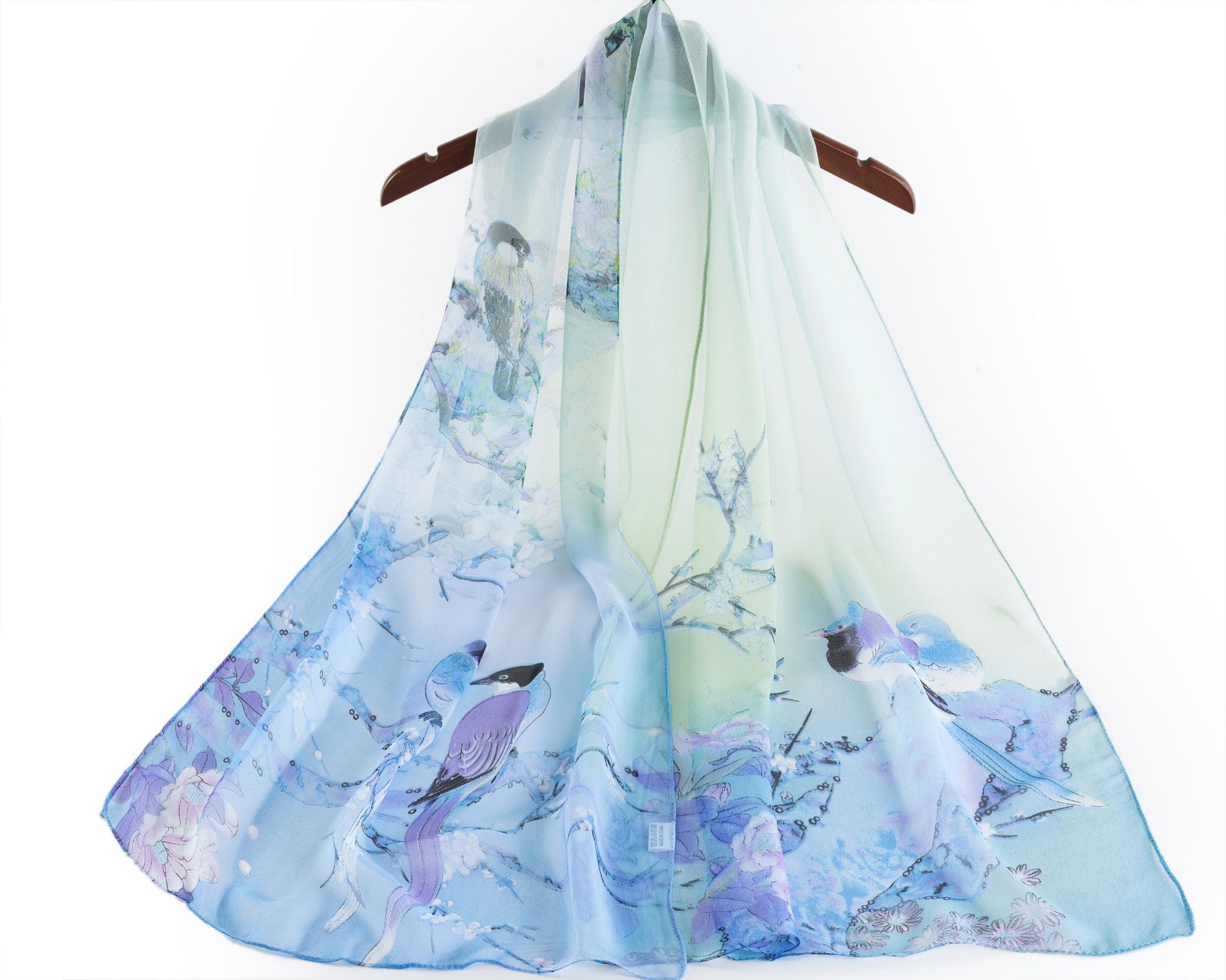 SC-Chiffon Bird Blossom Sky Blue | Chiffon Scarf - www.signareusa.com