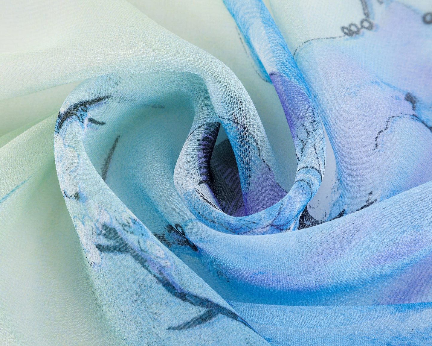 SC-Chiffon Bird Blossom Sky Blue | Chiffon Scarf - www.signareusa.com