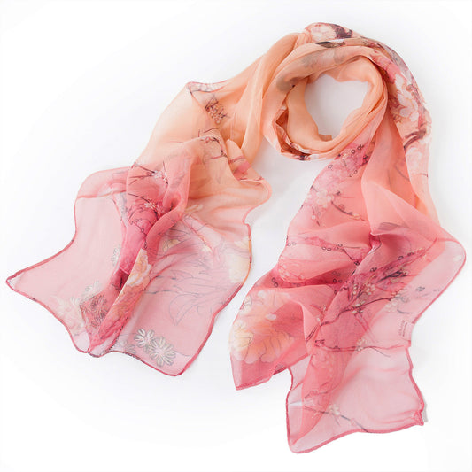 SC-Chiffon Bird Blossom Peach | Chiffon Scarf - www.signareusa.com