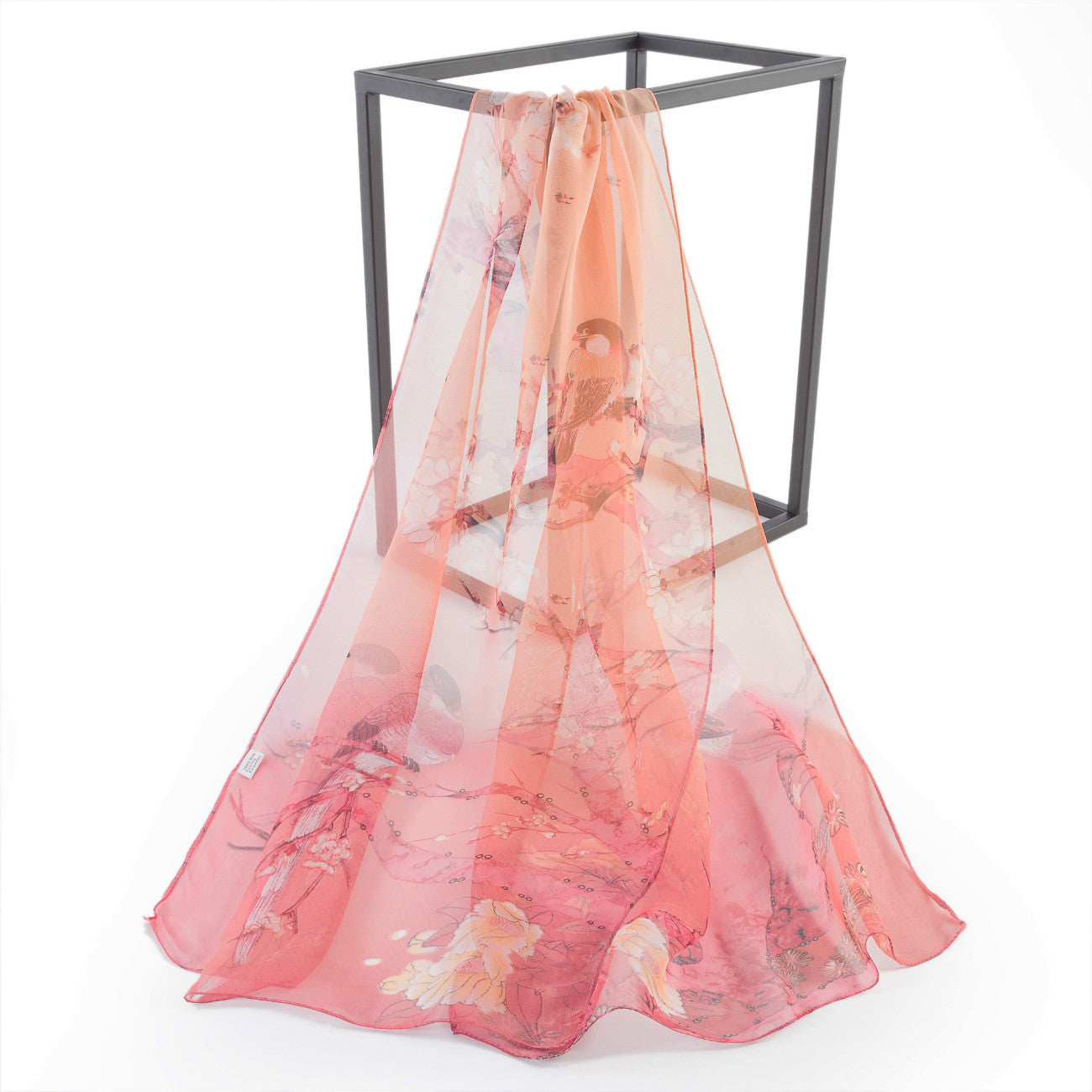 SC-Chiffon Bird Blossom Peach | Chiffon Scarf - www.signareusa.com