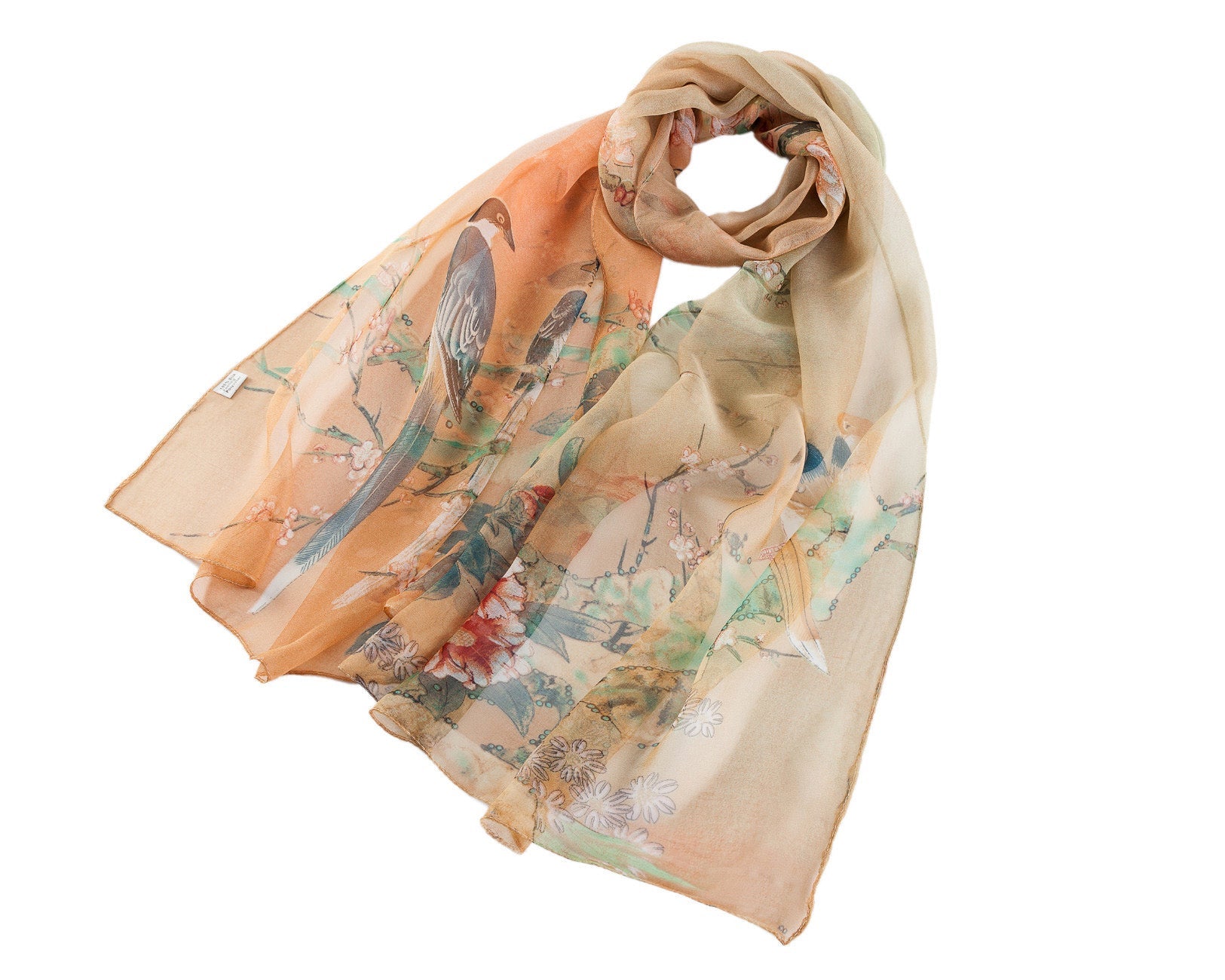 SC-Chiffon Bird Blossom Sand | Chiffon Scarf - www.signareusa.com