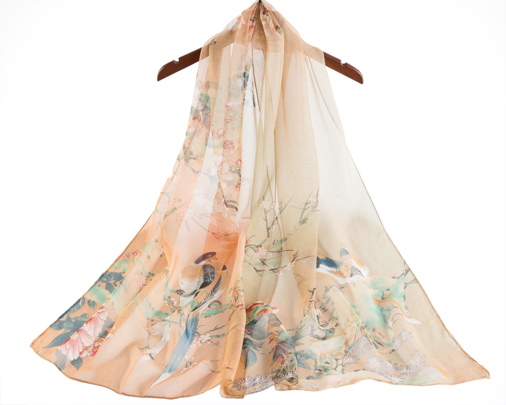 SC-Chiffon Bird Blossom Sand | Chiffon Scarf - www.signareusa.com