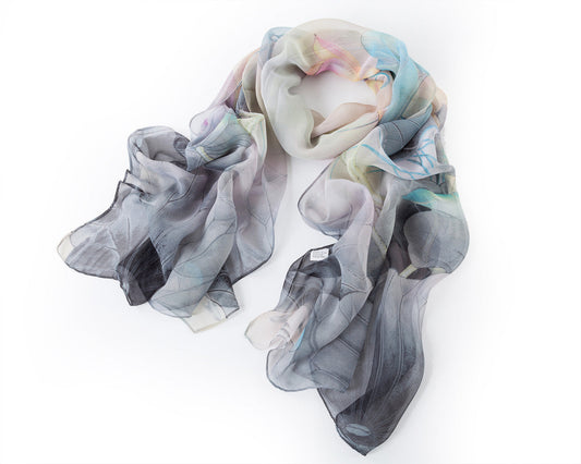 SC-Chiffon Lotus Multi Black | Chiffon Scarf - www.signareusa.com