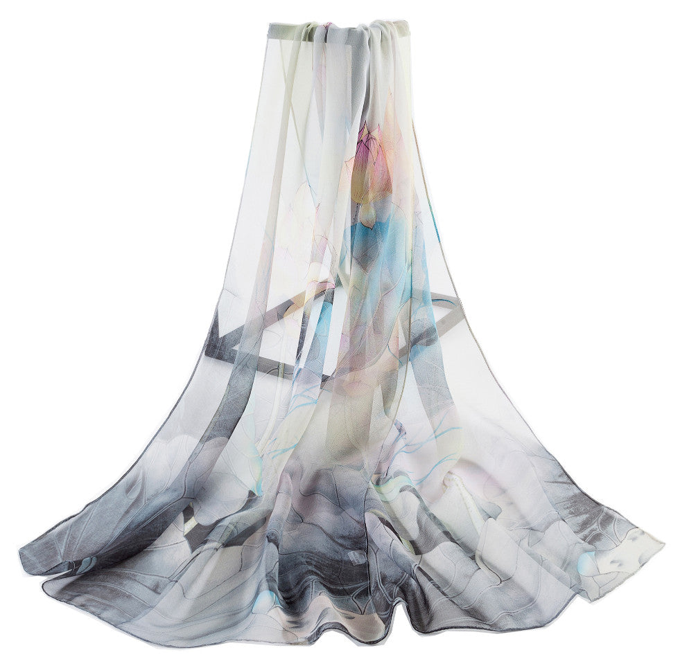 SC-Chiffon Lotus Multi Black | Chiffon Scarf - www.signareusa.com