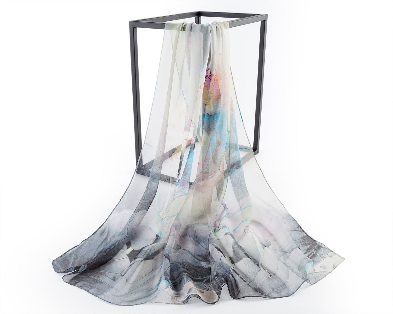 SC-Chiffon Lotus Multi Black | Chiffon Scarf - www.signareusa.com