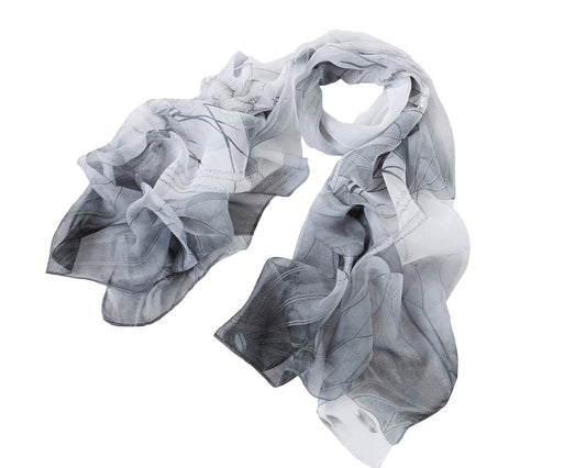 SC-Chiffon Lotus White & Black | Chiffon Scarf - www.signareusa.com