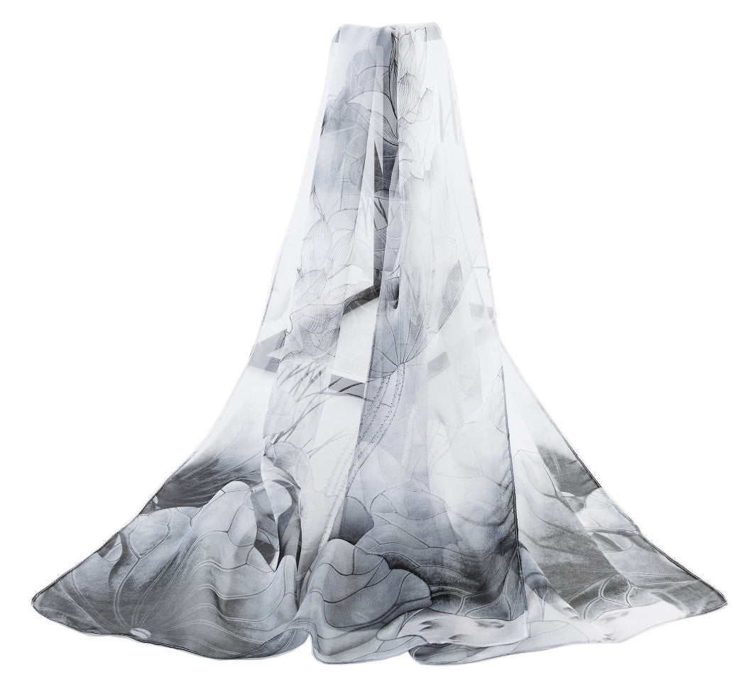 SC-Chiffon Lotus White & Black | Chiffon Scarf - www.signareusa.com