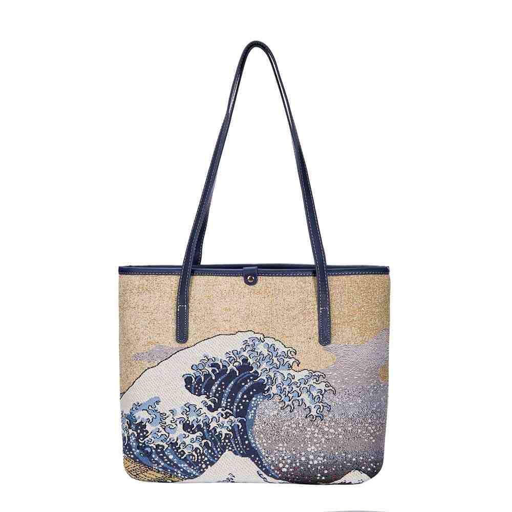 COLL-ART-JP-WAVE | Hokusai Great Wave off Kanagawa College/Shoulder Tote Bag - www.signareusa.com