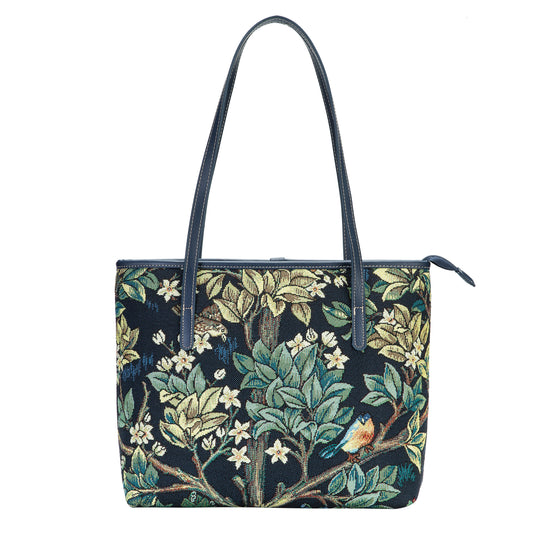 COLL-ART-WM-TLBL | William Morris Tree of Life Blue College/Shoulder Tote Bag - www.signareusa.com