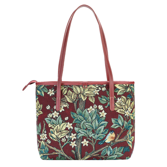 COLL-ART-WM-TLRD | William Morris Tree of Life Red College/Shoulder Tote Bag - www.signareusa.com