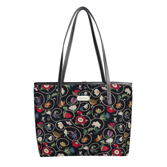 Jacobean Dream Black Shoulder Tote Bag