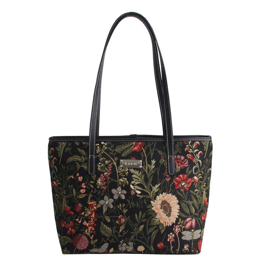 Morning Garden Black Shoulder Tote Bag