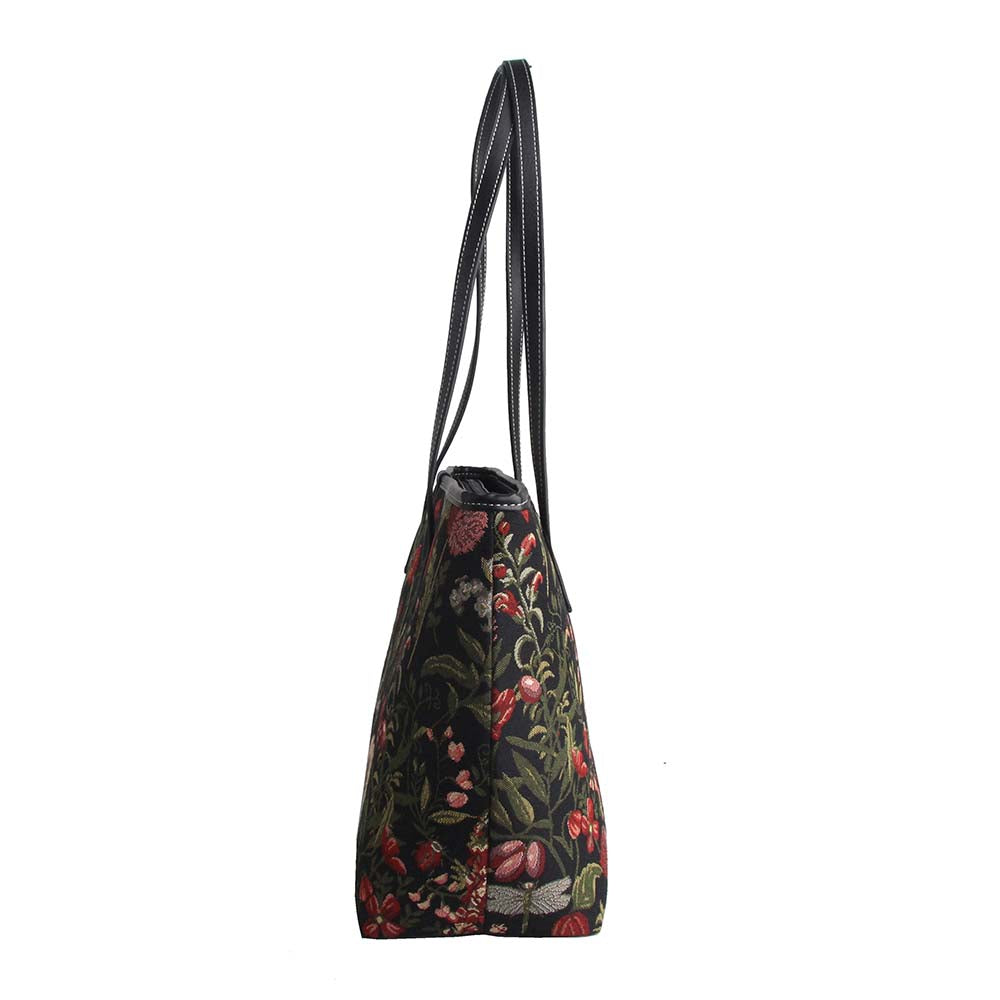 Morning Garden Black Shoulder Tote Bag