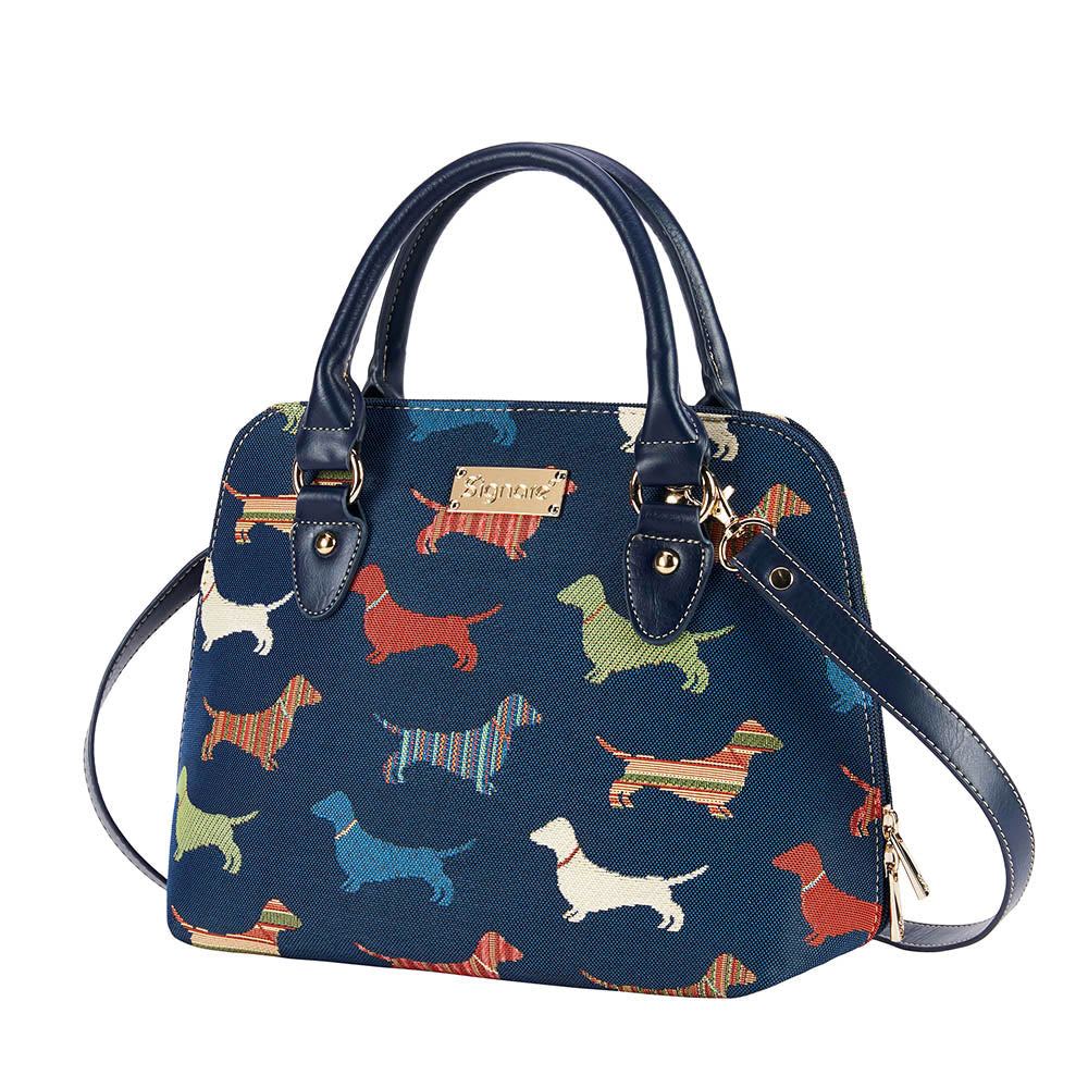 Dachshund Blue Convertible Top Handle Purse Handbag