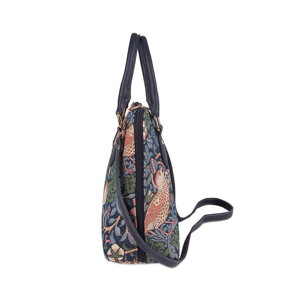 CONV-STBL | William Morris Strawberry Thief Blue Convertible Top Handle Purse Handbag - www.signareusa.com