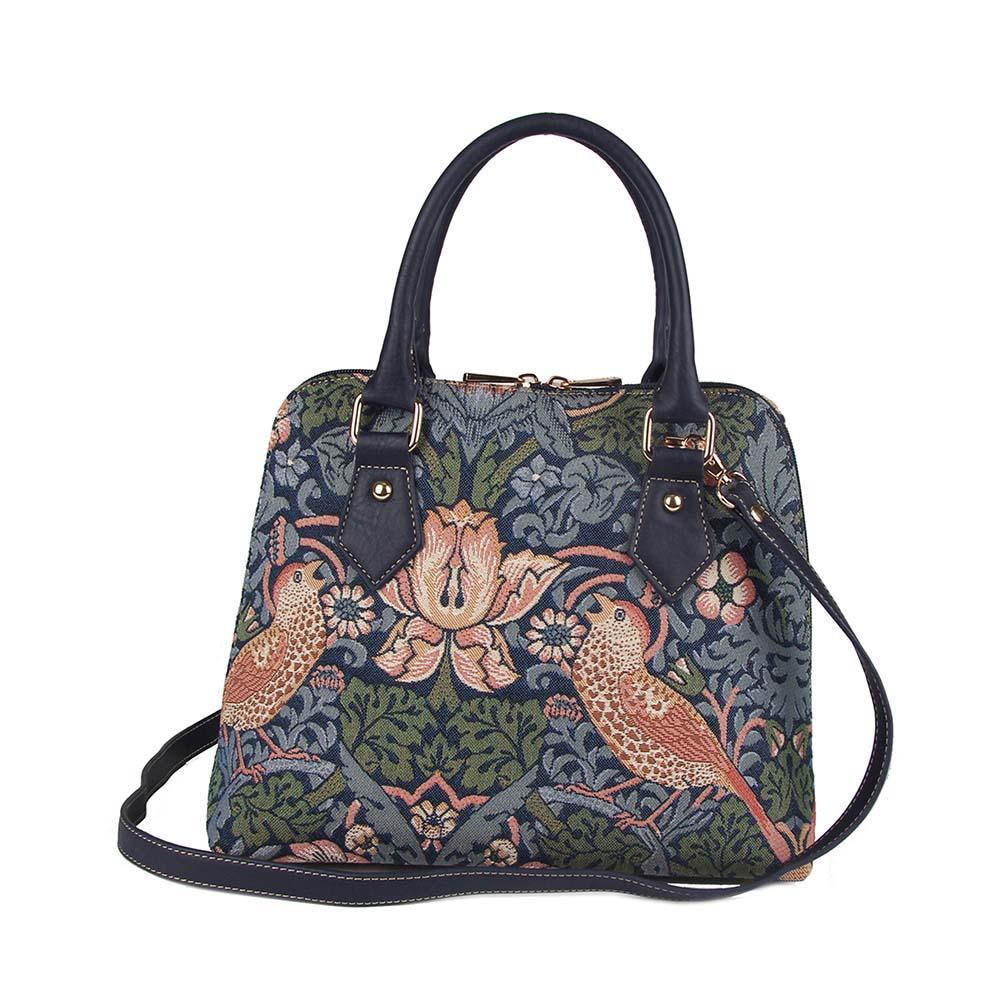 CONV-STBL | William Morris Strawberry Thief Blue Convertible Top Handle Purse Handbag - www.signareusa.com