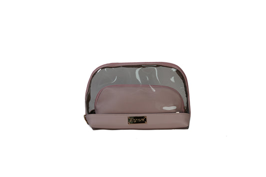 Clear Toiletry Bag/ Cosmetic Bag Set of 2 - Light Mauve