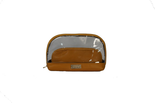 Clear Toiletry Bag/ Cosmetic Bag Set of 2 - Light Tan