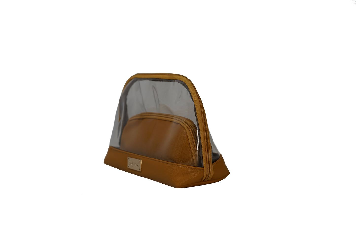 Clear Toiletry Bag/ Cosmetic Bag Set of 2 - Light Tan