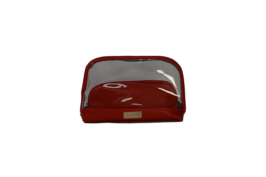 Clear Toiletry Bag/ Cosmetic Bag Set of 2 - Red