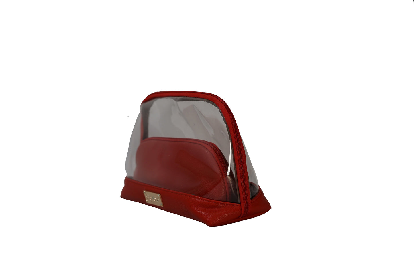 Clear Toiletry Bag/ Cosmetic Bag Set of 2 - Red
