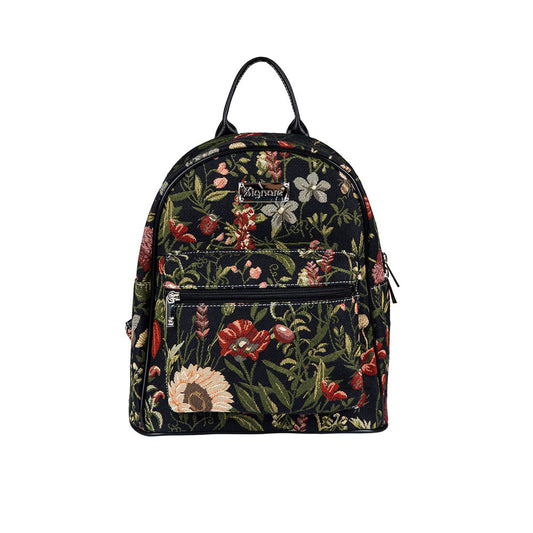 Morning Garden Black Floral Daypack Backpack