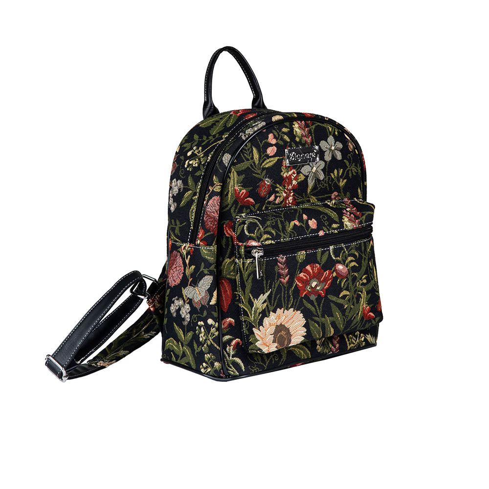 Morning Garden Black Floral Daypack Backpack