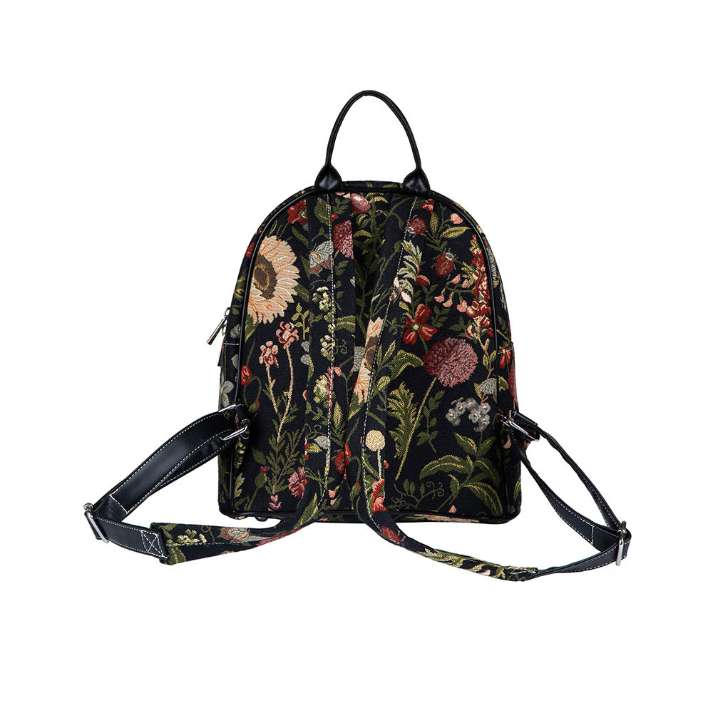 Morning Garden Black Floral Daypack Backpack