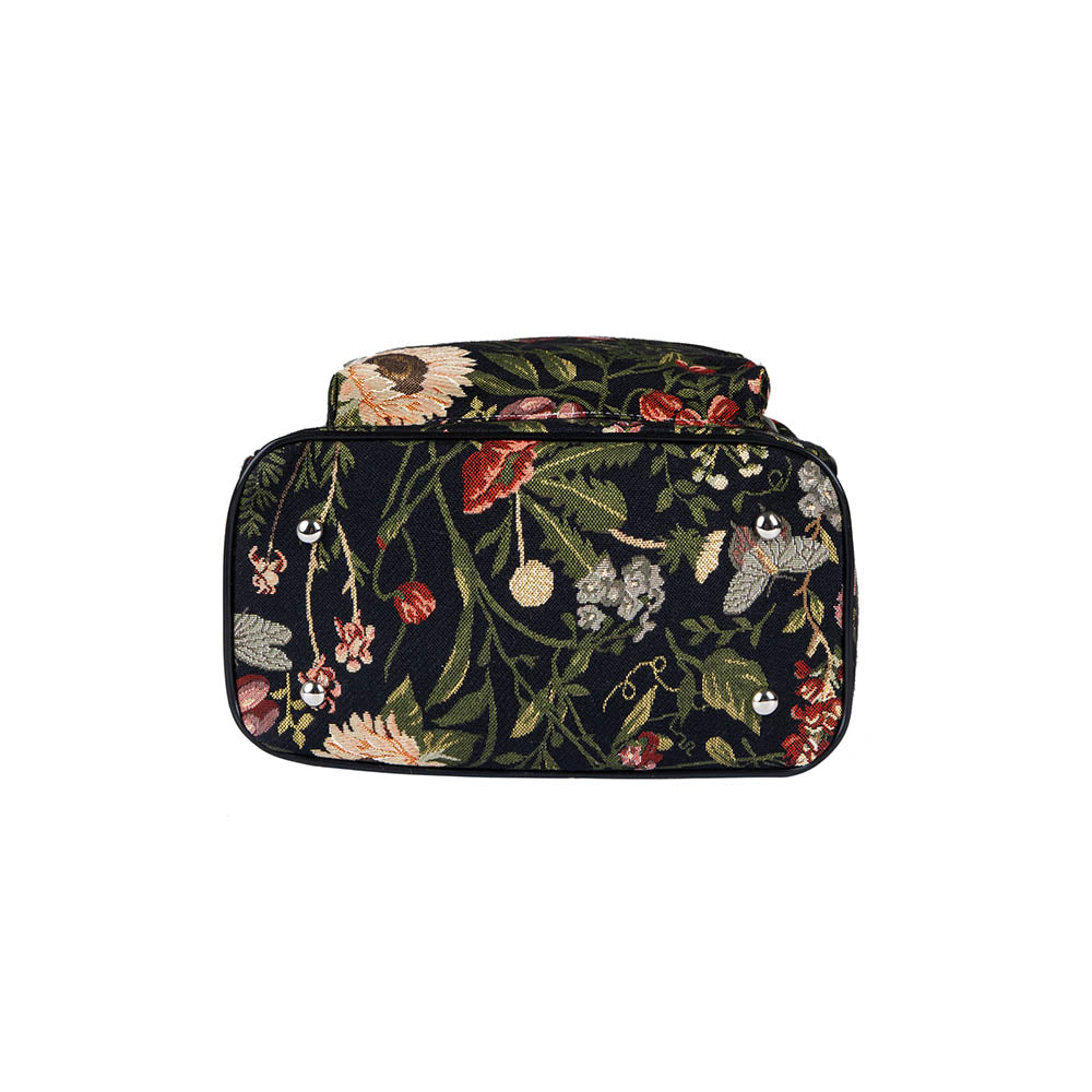 Morning Garden Black Floral Daypack Backpack