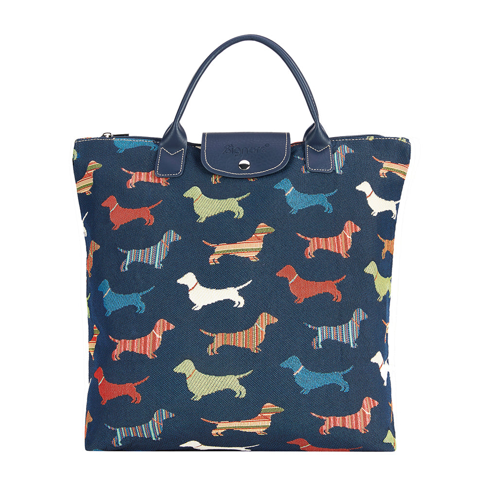 Dachshund Blue Foldaway Grocery Bag