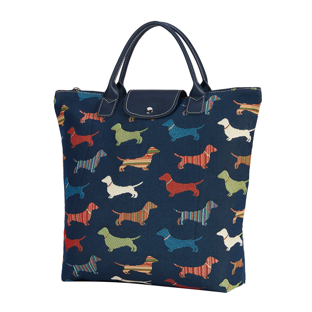 Dachshund Blue Foldaway Grocery Bag