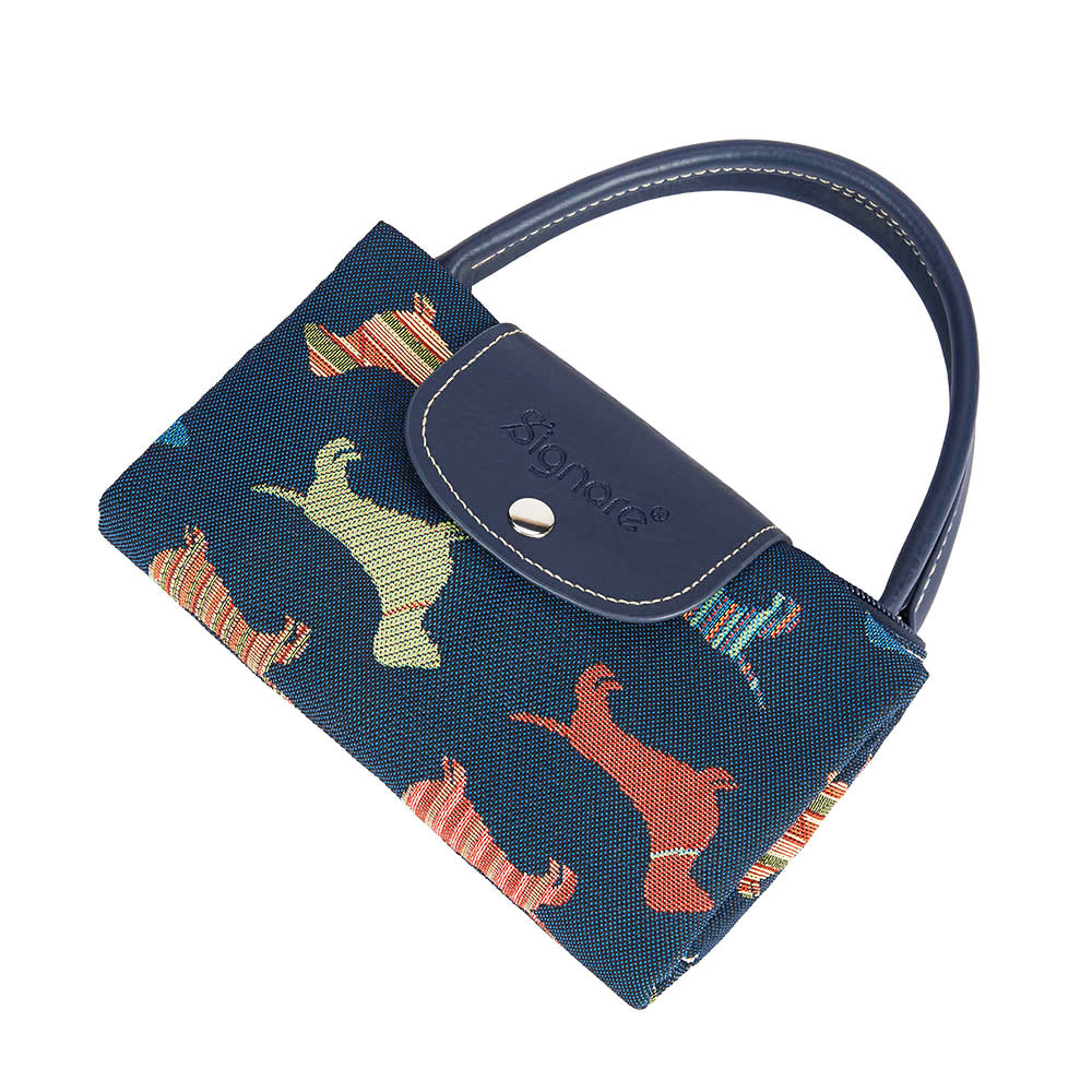 Dachshund Blue Foldaway Grocery Bag