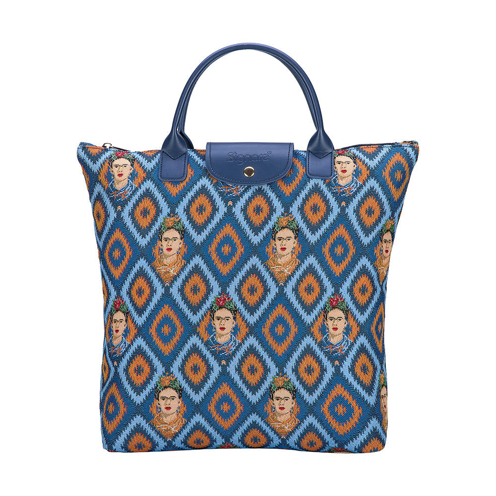 Frida Kahlo Icon Blue Foldaway Grocery Bag