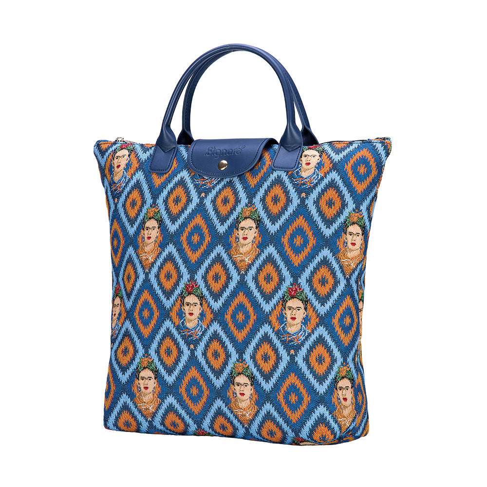 Frida Kahlo Icon Blue Foldaway Grocery Bag