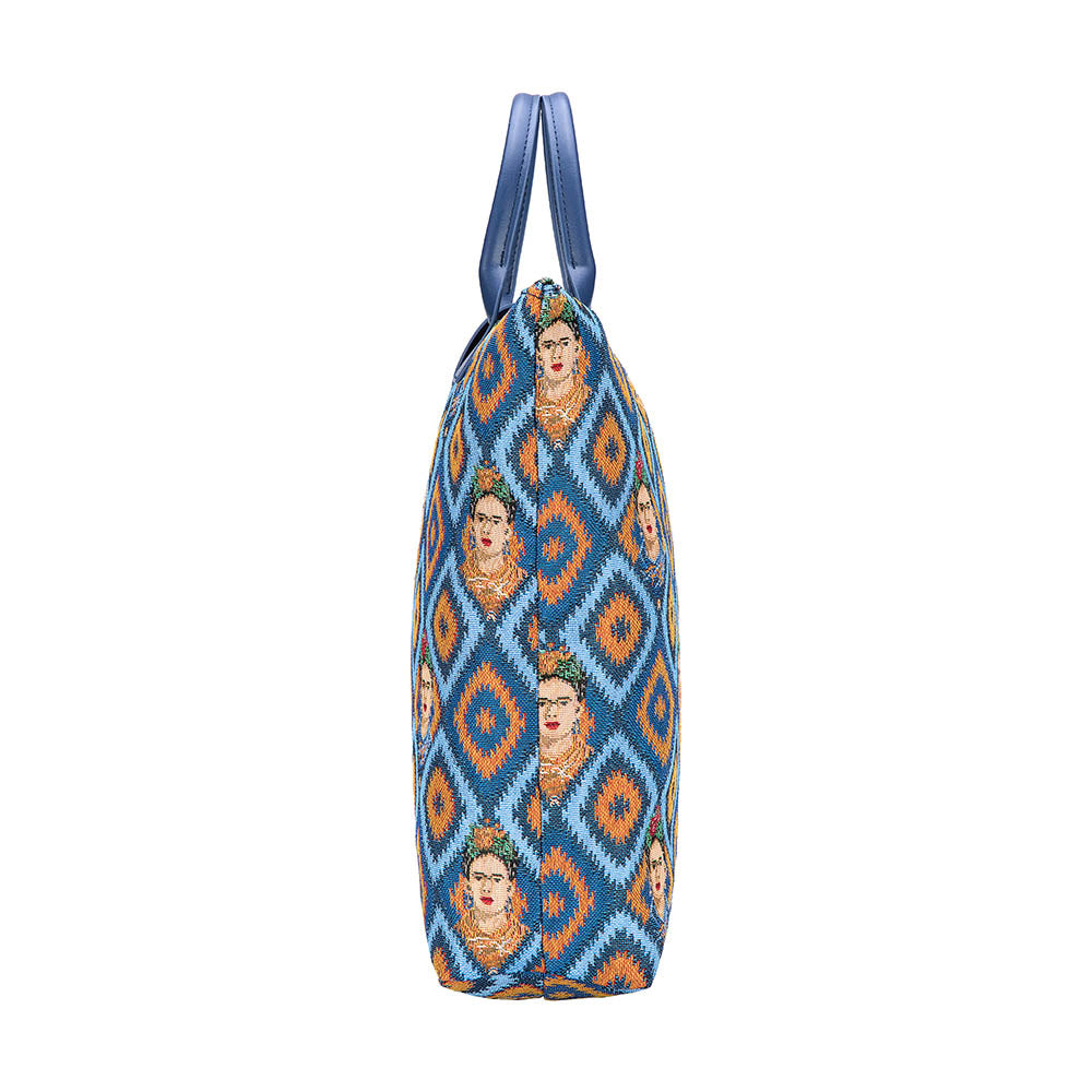 Frida Kahlo Icon Blue Foldaway Grocery Bag