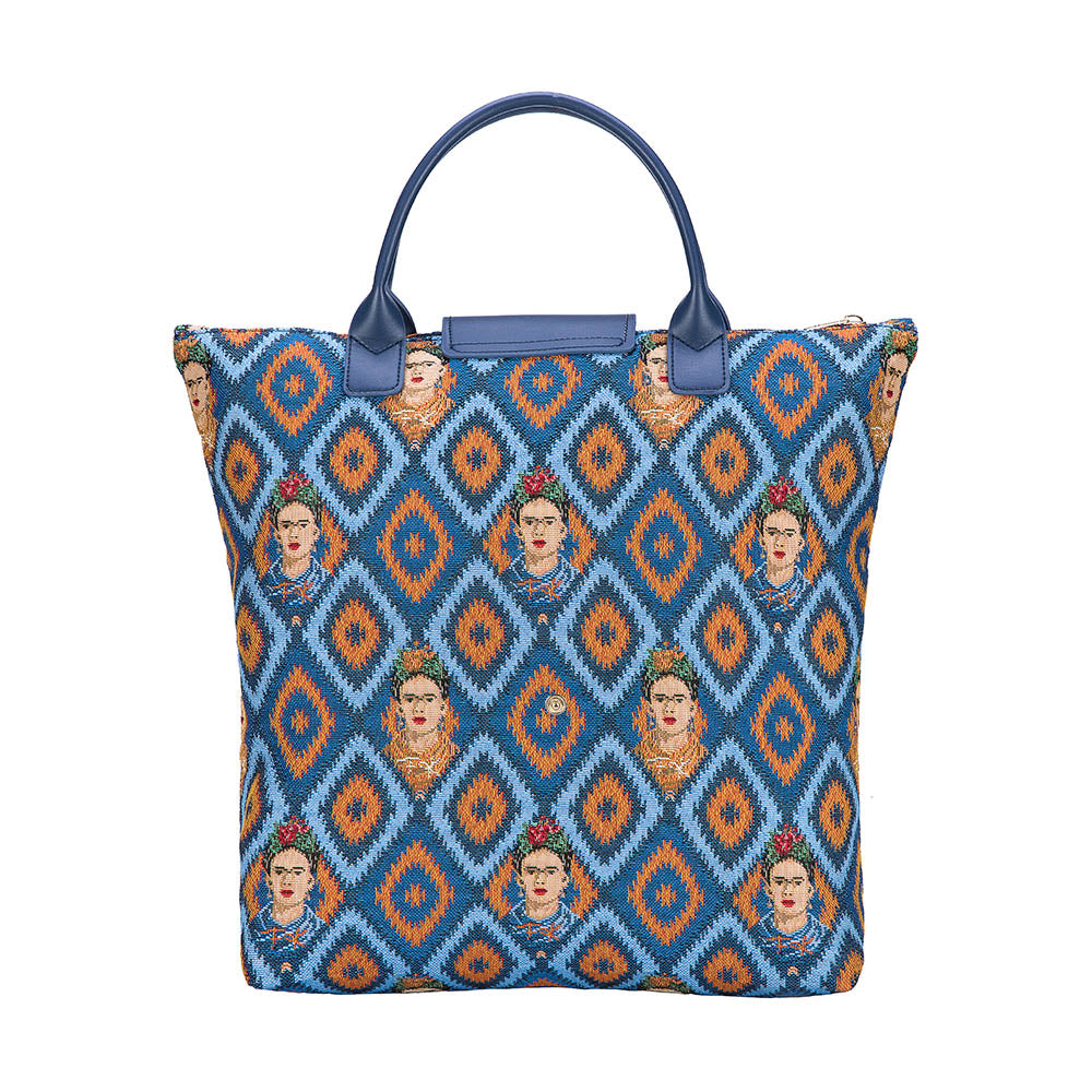 Frida Kahlo Icon Blue Foldaway Grocery Bag