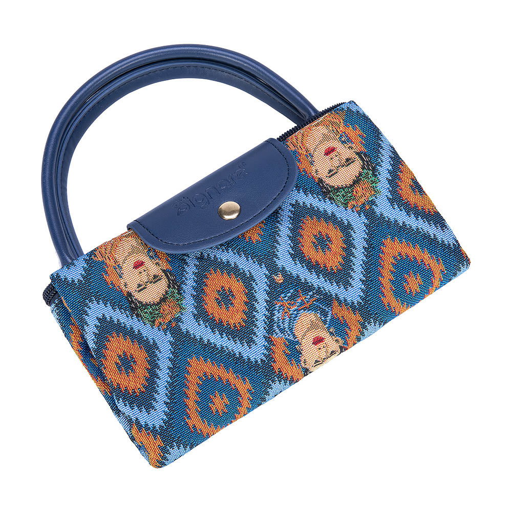 Frida Kahlo Icon Blue Foldaway Grocery Bag