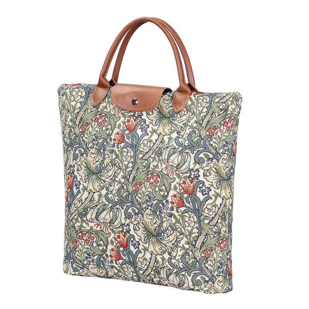 FDAW-GLILY | WILLIAM MORRIS GOLDEN LILY FOLDAWAY GROCERY BAG - www.signareusa.com