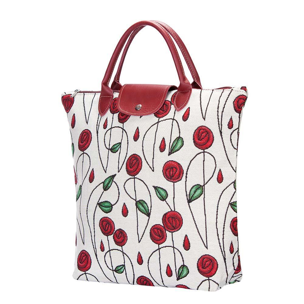 FDAW-RMSP | RENNIE MACKINTOSH SIMPLE ROSE FOLDAWAY GROCERY BAG - www.signareusa.com