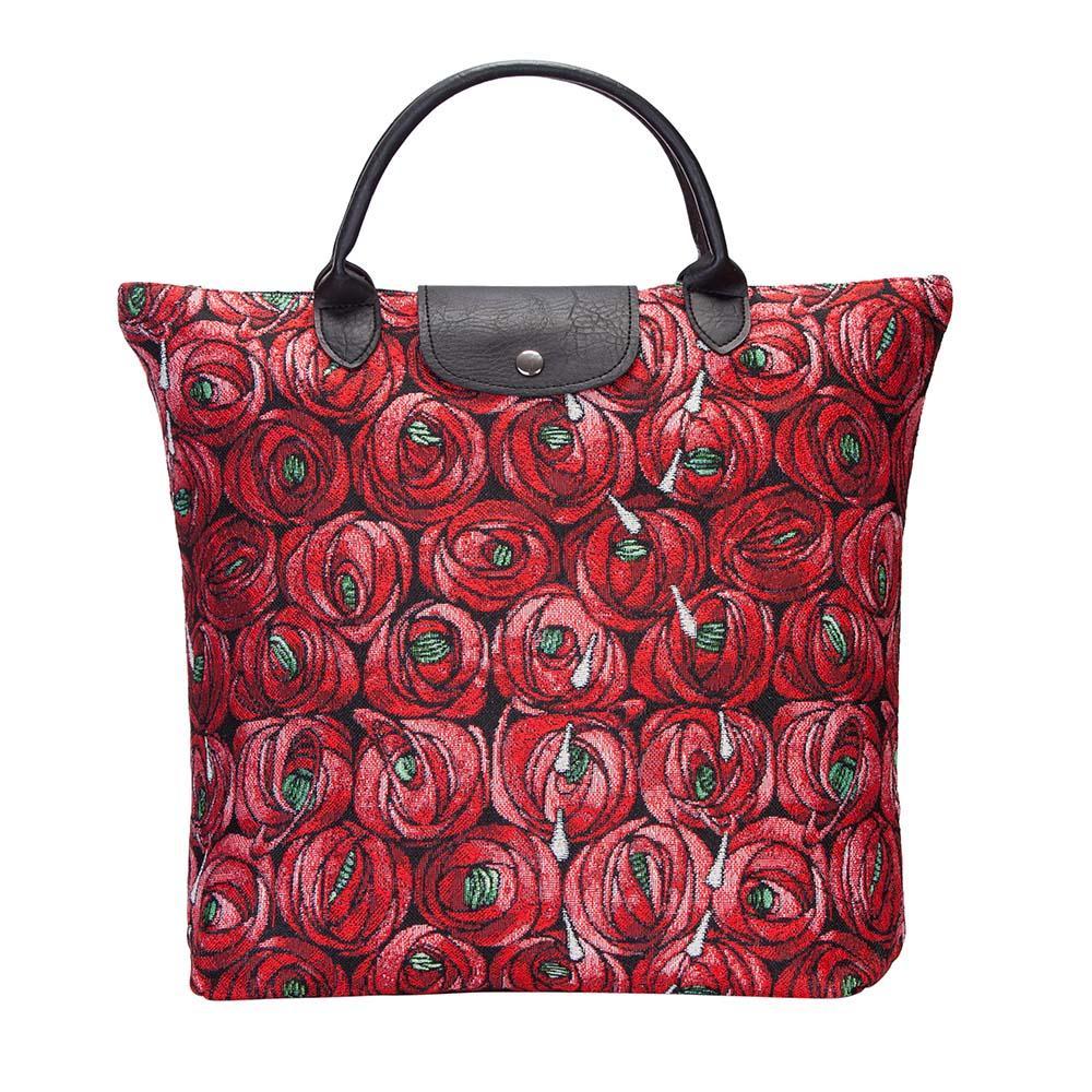 FDAW-RMTD | RENNIE MACKINTOSH ROSE AND TEARDROP FOLDAWAY GROCERY BAG - www.signareusa.com