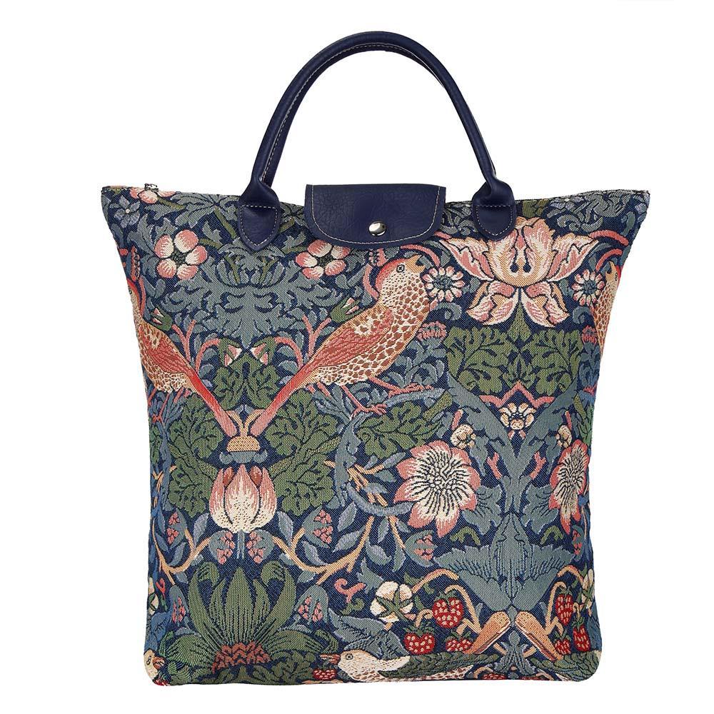 FDAW-STBL | WILLIAM MORRIS STRAWBERRY THIEF BLUE FOLDAWAY GROCERY BAG - www.signareusa.com