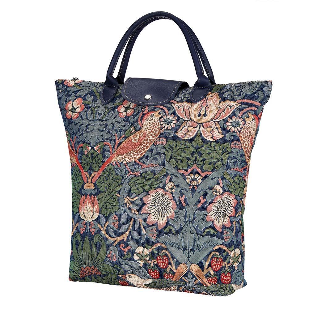 FDAW-STBL | WILLIAM MORRIS STRAWBERRY THIEF BLUE FOLDAWAY GROCERY BAG - www.signareusa.com