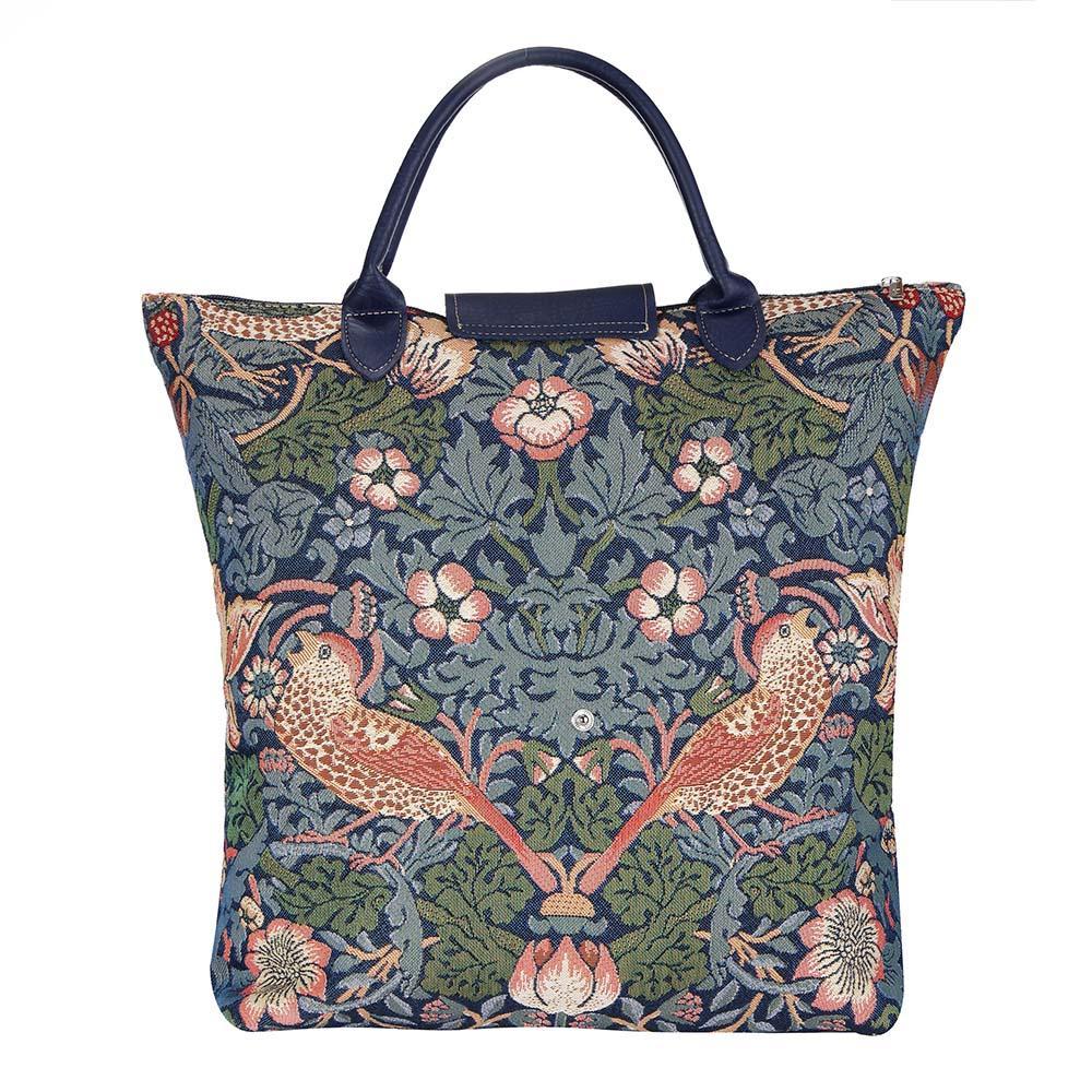 FDAW-STBL | WILLIAM MORRIS STRAWBERRY THIEF BLUE FOLDAWAY GROCERY BAG - www.signareusa.com