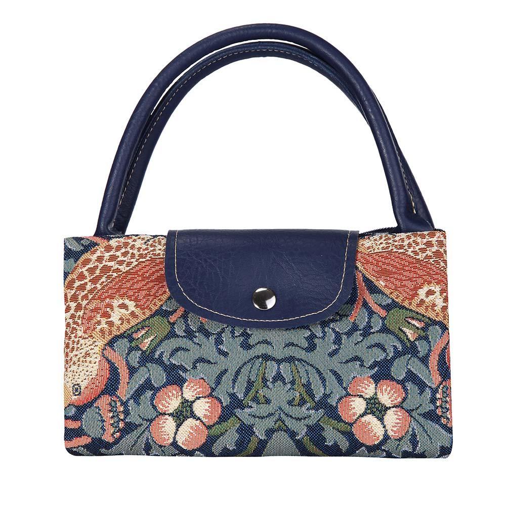 FDAW-STBL | WILLIAM MORRIS STRAWBERRY THIEF BLUE FOLDAWAY GROCERY BAG - www.signareusa.com