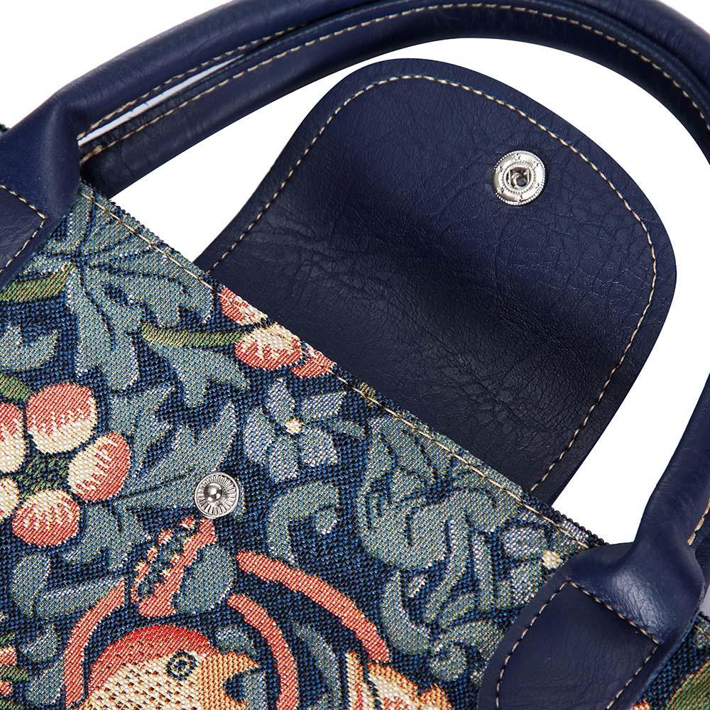 FDAW-STBL | WILLIAM MORRIS STRAWBERRY THIEF BLUE FOLDAWAY GROCERY BAG - www.signareusa.com