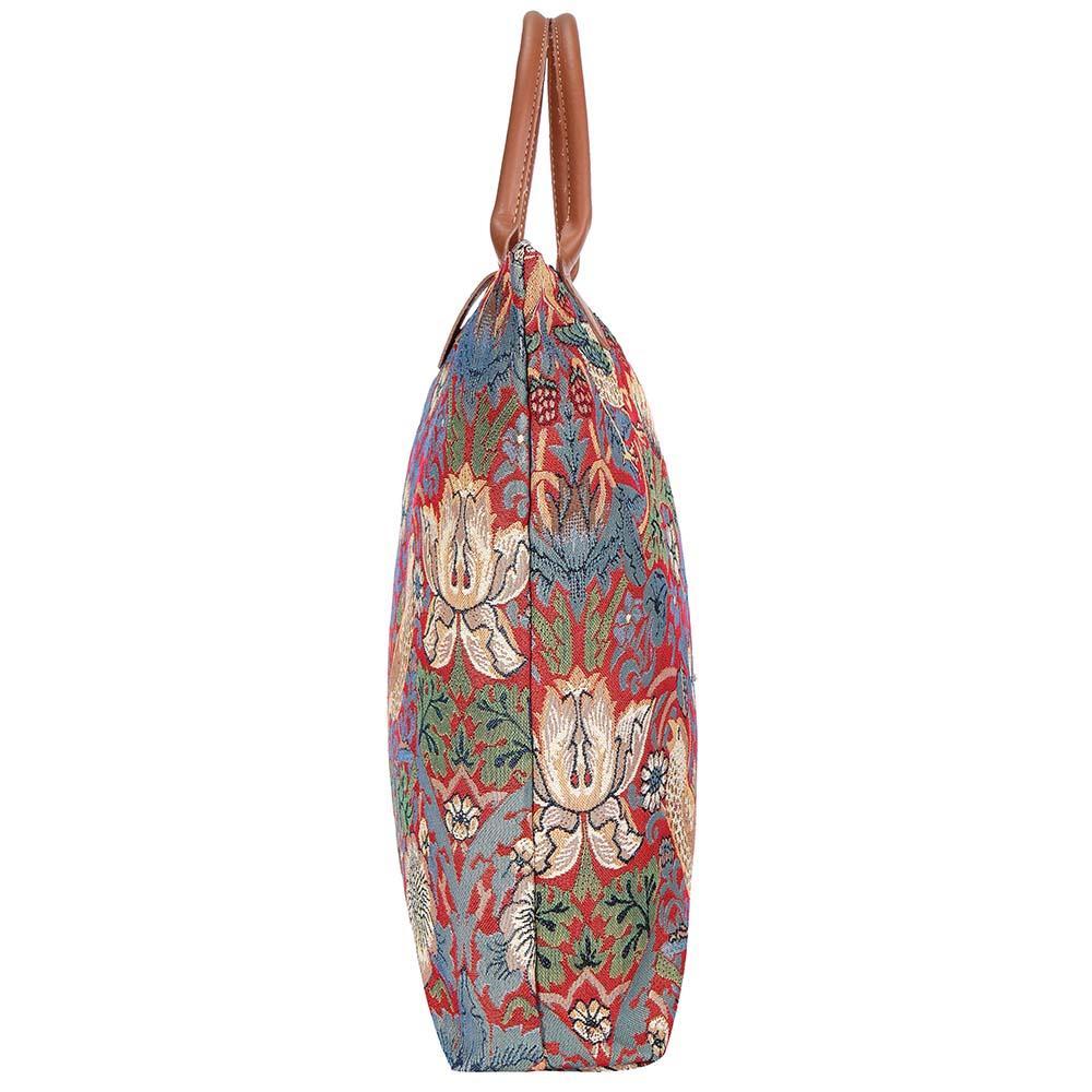 FDAW-STRD | WILLIAM MORRIS STRAWBERRY THIEF RED FOLDAWAY GROCERY BAG - www.signareusa.com