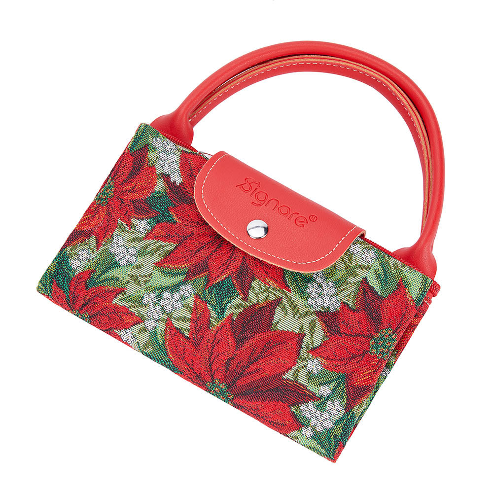 Xmas Poinsettias Red Foldaway Reusable Grocery Bag